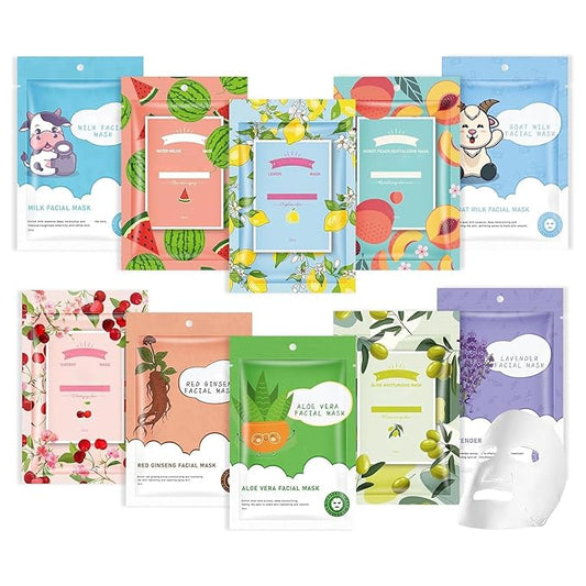 10 Pack Sheet Face Masks Skincare for All Skin Types, Hydrating Face Masks Suitable for Sensitive Skin, Sheet Masks with Natural Ingredients Bulk Facial Masks for Women Skin Care, Face Mask for Spa