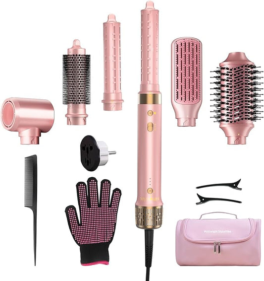 Dual Voltage StyleVibe 6-in-1 Air Styler, Hair Dryer & Blow Dryer Brush with Travel Case - Auto Wrap Curls (L/R), Fast Drying, Thermal Brush for Blowouts & Frizz-Free Volume, No Heat Damage