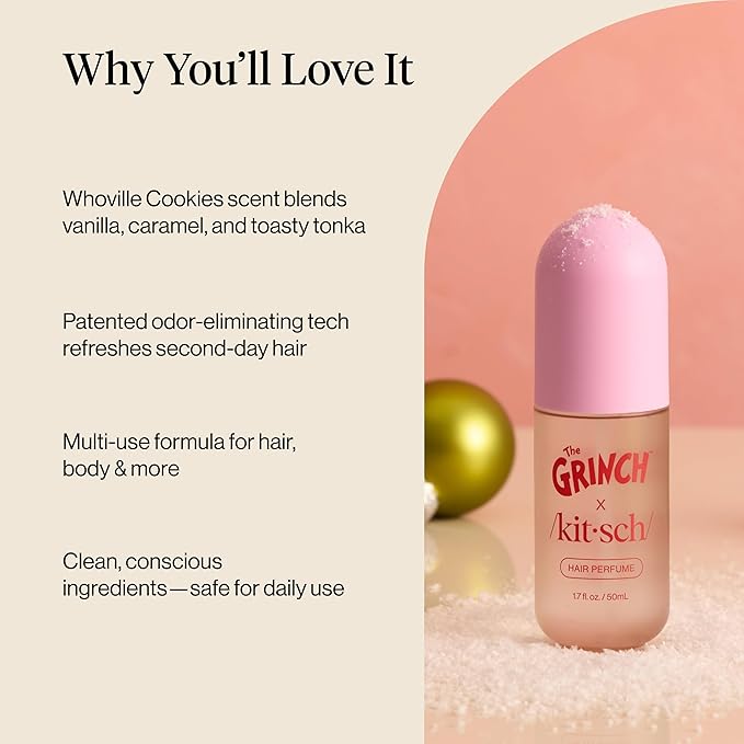 Kitsch Hair Perfume for Women - Clean, Deodorizing & Patented Odor-Eliminating Technology Hair Spray & Body Mist - Freshen Hair, Body & Pillows - Warm Cookie-Scented Hug - 50mL