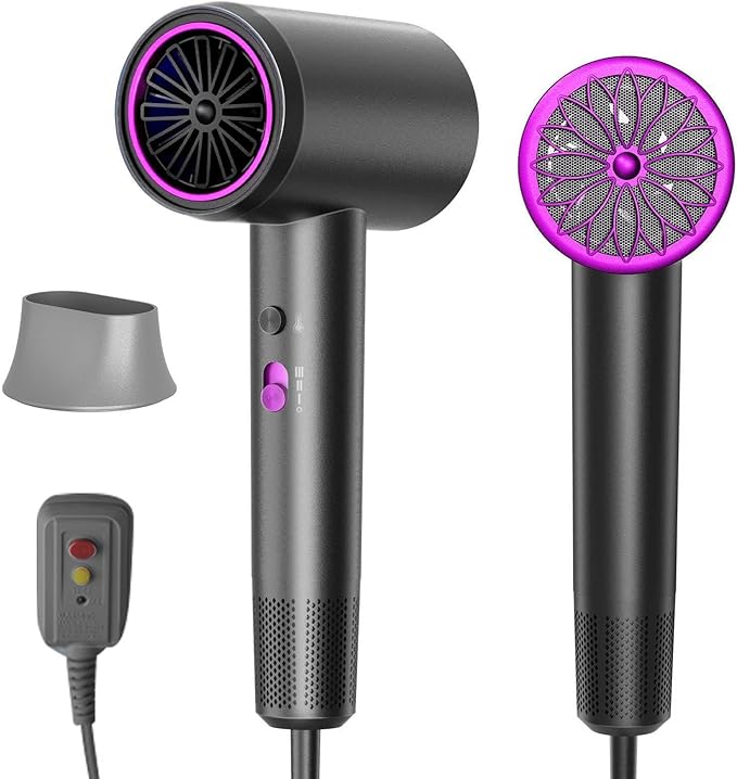 Hair Dryer, 3 Min Fast Drying-110000 RPM Professional High Speed Blow Dryer 200 Millions Negative Ionic Care Hair Dryer, Low Noise Thermo-Control Hairdryer, Travel with Secure Lock Nozzle (Black)