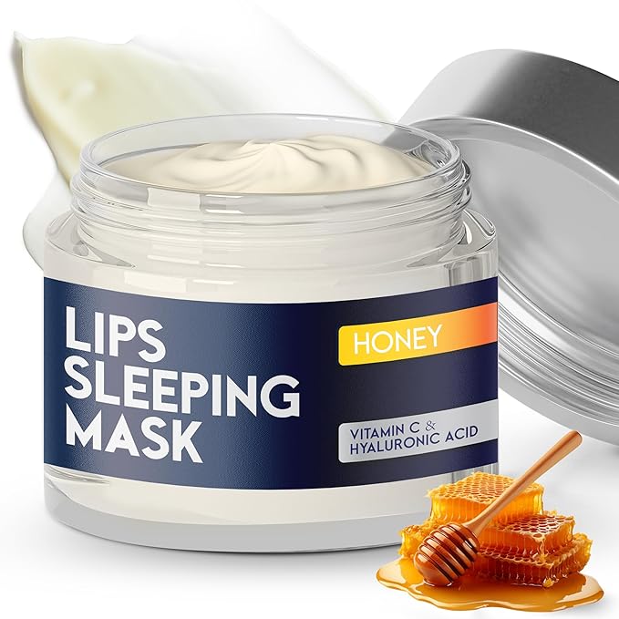 Lip Mask Overnight with Hyaluronic Acid & Collagen, Lip Sleeping Mask for Dry Cracked Lips, Moisturizing, Hydrating, Exfoliating Night Treatment for Lip Care (Peach) (0.7, Honey)