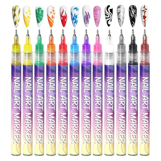 12 Colors Nail Art Pens Set, Nail Art Markers Polish Pen for 3D Nail Art, Drawing Painting Liner Brush for DIY Nail Art Beauty Adorn Manicure Tools (Cololful)