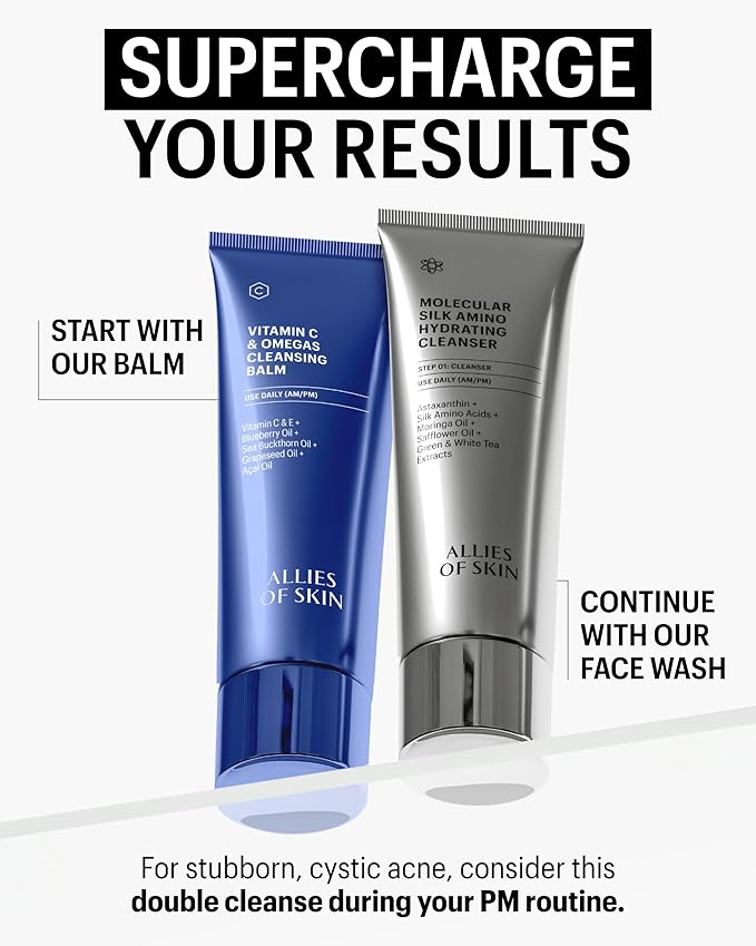 Allies of Skin Vitamin C & Omegas Cleansing Balm | Daily Makeup Remover to Dissolve Waterproof Mascara and SPF | Ophthalmologically Tested for Sensitive Eyes & Skin (3.4 Fl oz)