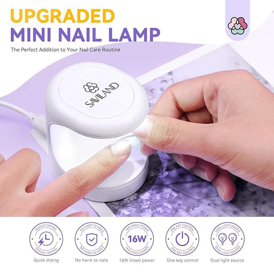 Saviland Mini Nail Lamp, Quick-Dry Gel Nail Lamp 16W, Portable U V Light for Easy and Fast Nail Extension, U V LED Curing Lamp for Manicure Starters DIY Nail Art