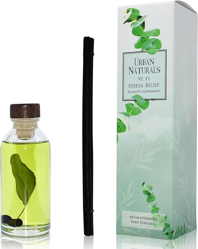 Urban Naturals Eucalyptus Spearmint Stress Relief Aromatherapy Diffuser Gift Set | Fragrance Your Space | Fresh Scented Room Freshener + Home Decor | Home Gift Idea. Vegan.