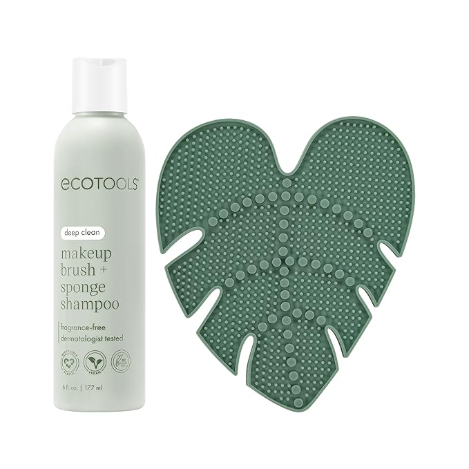 EcoTools Makeup Brush Cleanser + Silicone Cleansing Pad Bundle, Deep Cleaning Shampoo for Makeup Sponges & Brushes, Brush Cleaner Pad, Vegan & Cruelty-Free, Gentle Formula
