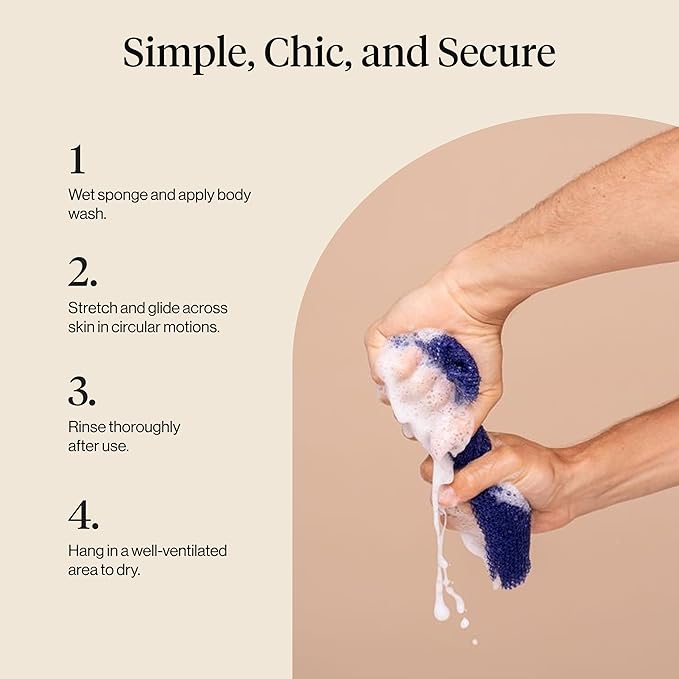 Kitsch African Net Sponge – Exfoliating Body Scrubber for Cleansing & Gentle Daily Exfoliation – Stretchable Bath Sponge for Hard-to-Reach Areas, Long-Lasting Shower Essential - Ocean Blue, 3 Pcs