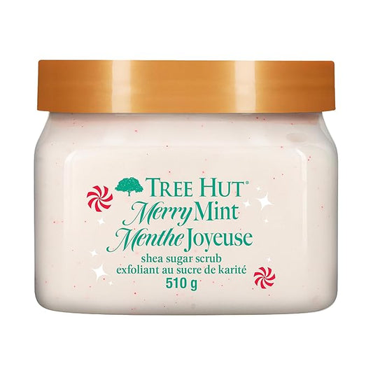 Tree Hut Merry Mint Shea Sugar Scrub, Exfoliating & Hydrating Body Scrub with Shea Butter & Essential Oils, Smooth Skin, For All Skin Types, Holiday Gift & Stocking Stuffer, Vegan, 18 oz