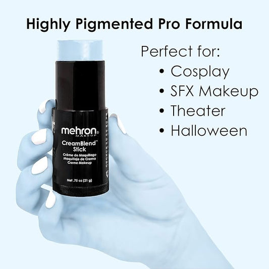 Mehron Makeup CreamBlend Stick | Face Paint, Body Paint, & Foundation Cream Makeup | Perfect for Halloween .75 oz (21 g) (Pastel Blue)