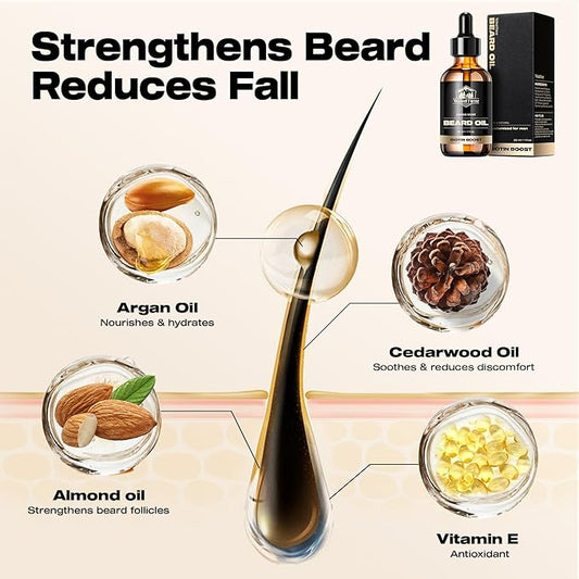 Waking Forest Cedar Beard Oil for Men - Biotin Mustache Oil with Vitamin E, Rosemary & Castor - Beard Care Softener, Strengthens, and Moisturizes - Beard Conditioner (1 oz)