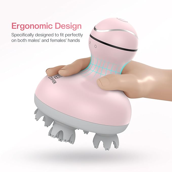 COMFIER Scalp Massager for Hair Growth, Waterproof & Full Body Kneading, 84 Massage Nodes, Handheld Head Scratcher, Cat Massager, Pink