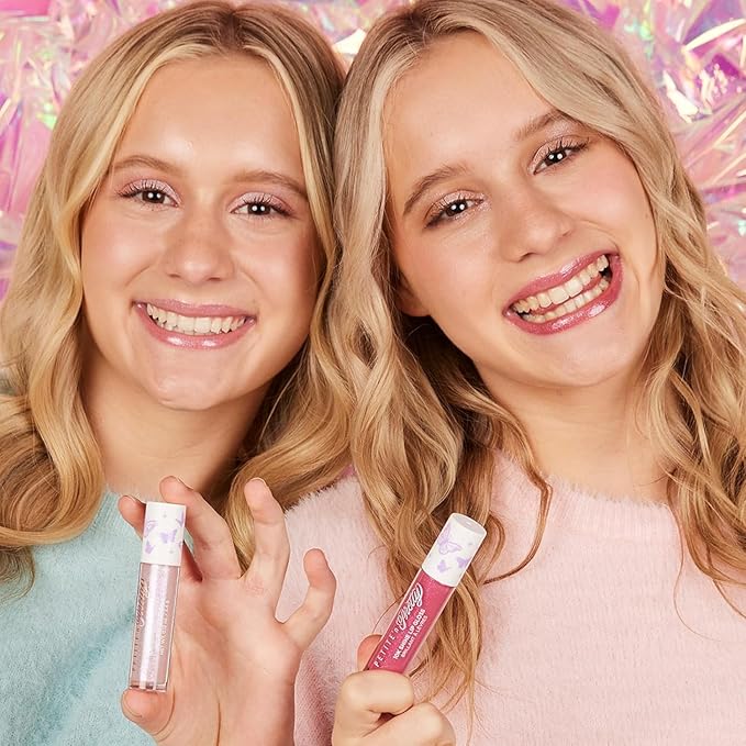 Petite N Pretty All in One Makeup Set for Kids, Tweens and Teens – Pink Mesh Bag with Lip Gloss Keychain, Hair Ties, Nail Decals, Headband, Heart Mirror, Nail File, Comb – Perfect Travel Kit & Gift