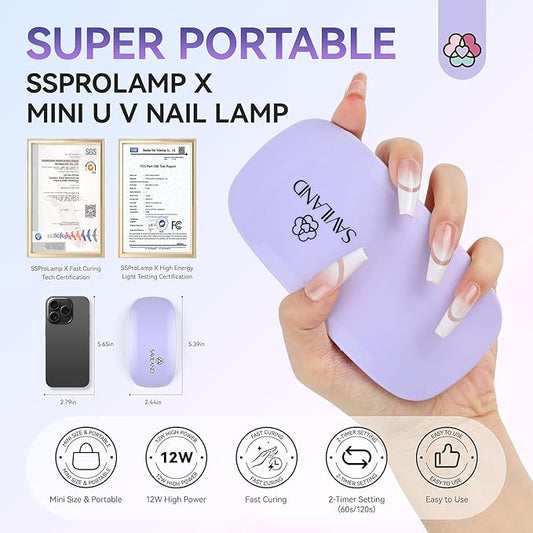 SAVILAND SSPro X Gel U V Nail Lamp for Gel Polish: 12W Mini Portable LED Light Fast Curing 2 Timers Flash Cure Lamp USB Interface Folding Design Personal Manicure Home Travel Use U V Light Purple