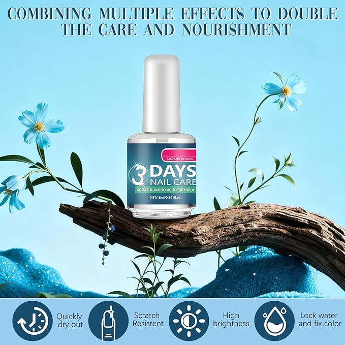 3 Days Nail Care - Keratin Amino Acid Nail Care, for Dry Weak Fragile Nails, Strengthening & Hydrating (16ml, 2pcs)