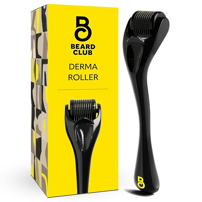 The Beard Club Derma Roller for Face, Body and Scalp - Microneedling for Men and Women with 540 Titanium Microneedles - Beard Roller & Micro Needling Scalp Hair - Black