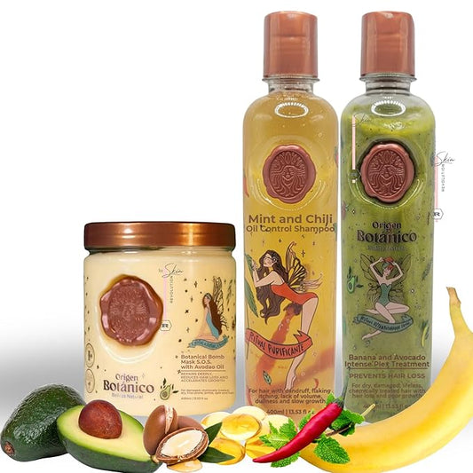Ritual Botánico Keratina Orgánica | Treatment to Straighten, Repair and Relax Hair | All Natural, Organic & Vegan Ingredients | Product of Colombia (3 Piece Kit-Caspa Shampoo)
