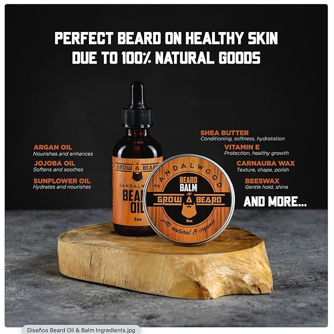 Beard Oil and Balm Set for Men - All-Natural Sandalwood & Citrus Scent, For Beard Growth and Care (2 Pack of 2 oz)