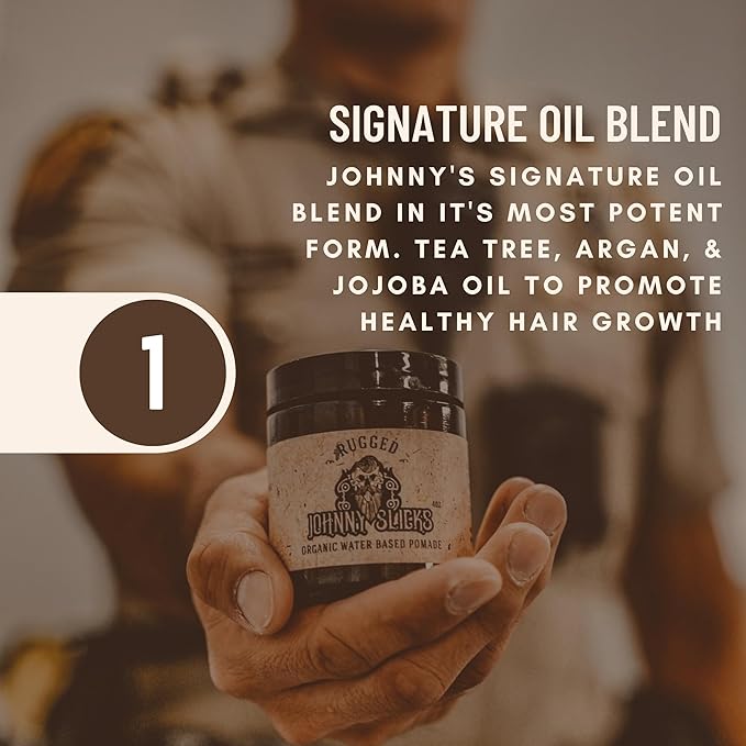 Johnny Slicks Water Based Pomade | Strong Hold, High Shine, Organic Styling for Men | Promotes Healthy Hair Growth & Helps Hydrate Dry Skin (Original, 4 Ounce) US Made, Veteran Owned