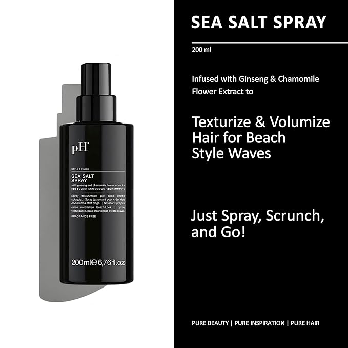 pH PURE HAIR Sea Salt Spray for Beach Waves - Volumizing Hair Spray for All Hair Types - Lightweight Unscented Formula for Textured Wavy Hair - Perfect for Curly, Wavy & Straight Hair - 6.76 Oz