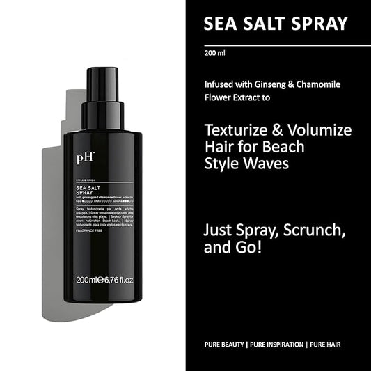 pH PURE HAIR Sea Salt Spray for Beach Waves - Volumizing Hair Spray for All Hair Types - Lightweight Unscented Formula for Textured Wavy Hair - Perfect for Curly, Wavy & Straight Hair - 6.76 Oz