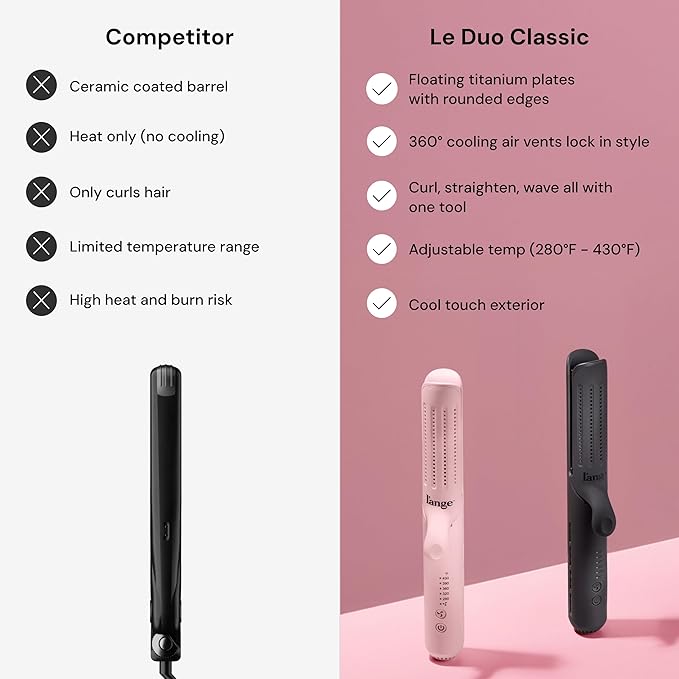 L'ANGE HAIR Le Duo Standard 360° Airflow Styler | 2-in-1 Curling Wand & Titanium Flat Iron Hair Straightener | Professional Hair Curler with Cooling Air Vents | Dual Voltage & Adjustable Temp (Black)