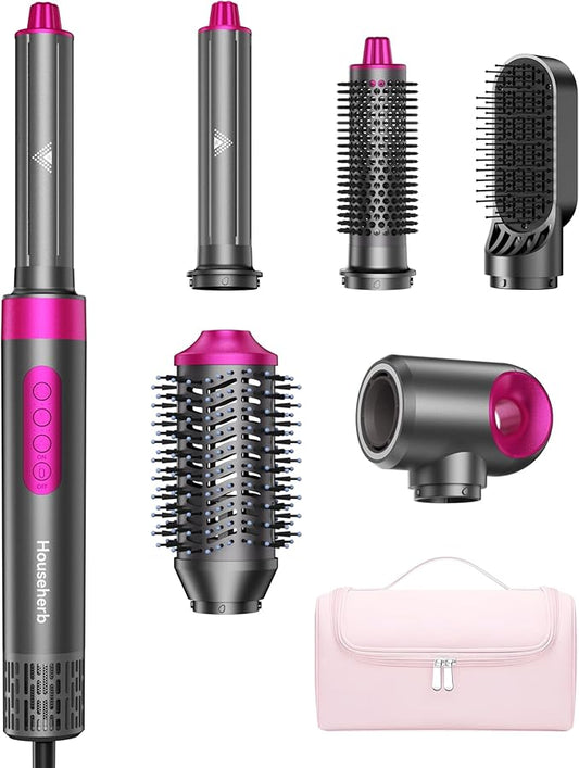 6 in 1 High-Speed Hair Dryer Brush, 110,000 RPM Powerful Hot Air Styler with Auto-Wrap Curlers, Straightener & Volumizing Tools, Fast Drying, Frizz-Free Styling with Travel Storage Bag