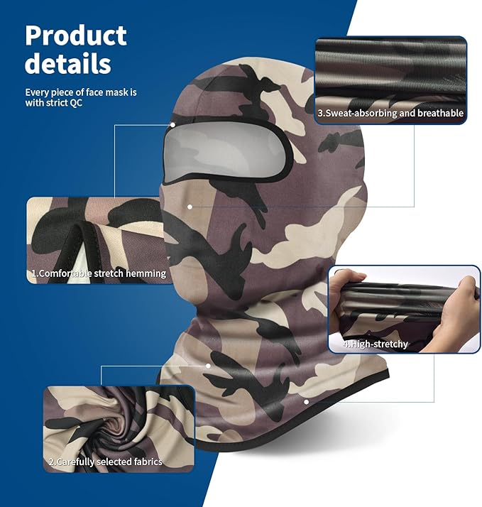 YESLIFE UPF 50+ Balaclava Ski Mask, Motorcycle UV Protector, Motorcycle Helmets Face Mask for Men and Women