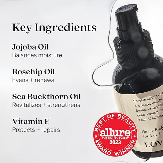 Loved01 Face & Body Oil, John Legend Skincare, Daily Hydration, Lightweight & Non-Greasy Formula with Vitamin E & A, Serum for Scars & Stretchmarks, 3.4 oz