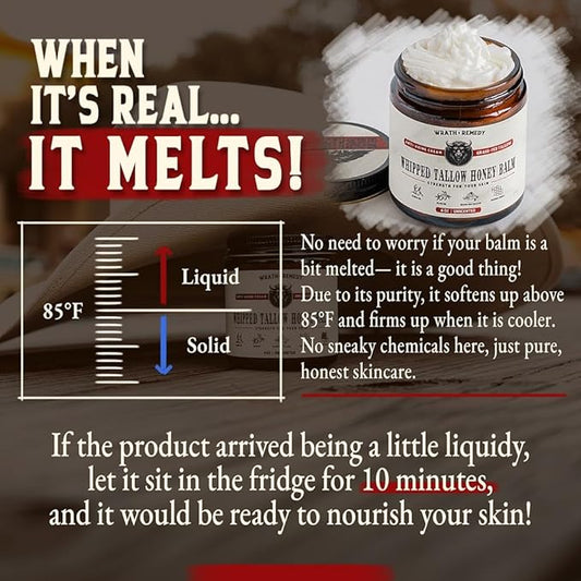 Organic Beef Tallow for Skin - 4 OZ (Pack of 3) — Grass Fed Beef Tallow for face + Body — US-Made Whipped Tallow and Honey Balm Moisturizer for Dry and Sensitive Skin, Eczema, Rosacea (No Additives)