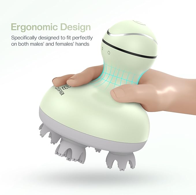 COMFIER Scalp Massager, Electric Head Scratcher, Portable Head Massager for Hair Growth with 84 Silicone Massage Nodes, Dog&Cat Massager, Rechargeable, Waterproof, Gifts for Mom,Dad,Women,Men (Green)