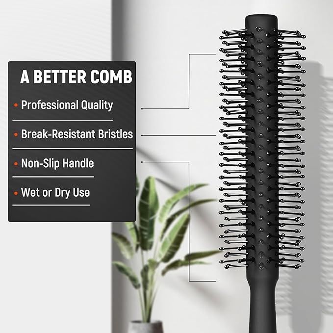 3PCS Comb Set Hair Combs for Men, Fine and Wide Tooth comb - Roller Brush for Adding Volume, Hair Styling mens comb for Styling and Grooming - Frosted Texture
