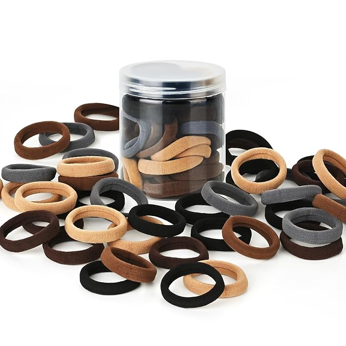 Hair Bands Hair ties for Thick Hair, 50PCS Seamless Cotton Simply Ponytail Holders Headband Scrunchies Hair Accessories No Damage (Neutral Colors)