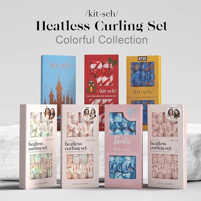 Kitsch Holiday Gift Silk Heatless Hair Curler | Heatless Curling Rod Headband | Satin Heatless Curling Set for Hair | Perfect Heatless Curls (Charcoal)