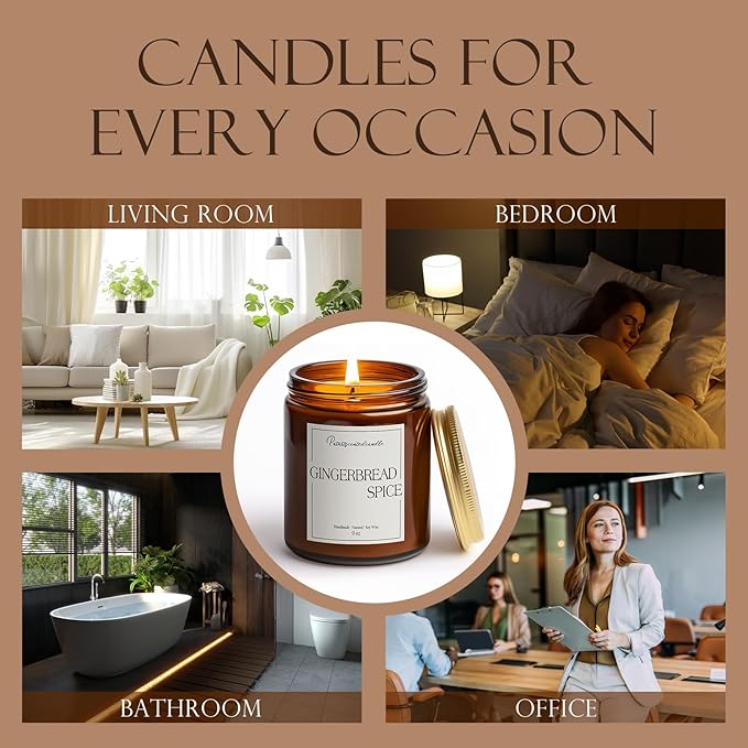 Gingerbread Spice Candles for Home Scented, Natural Soy Wax Aromatherapy Non Toxic Christmas Candle with Long Lasting Burn, Xmas Jar Candle Gifts for House Fragrance Decoration (9oz)