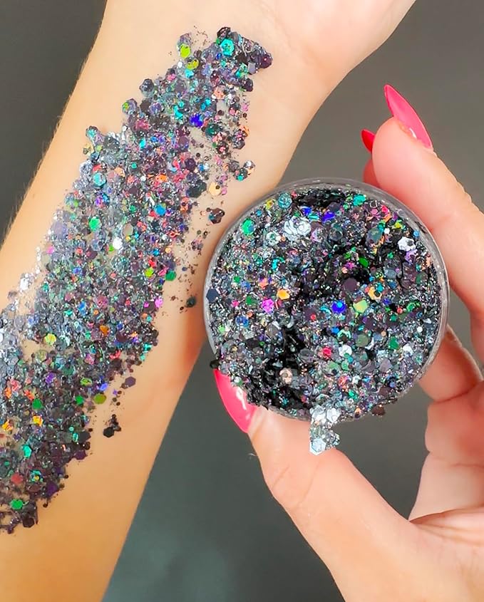 Black - Holographic Body Glitter Gel for Body, Face, Hair - Vegan & Cruelty Free - Electric Bliss Beauty (Black)