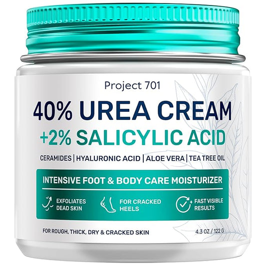 Urea Cream 40% & Salicylic Acid – Intensive Callus Remover for Feet – Maximum Strength Exfoliating Lotion with Ceramides, Peptides & Tea Tree – Repair Dry Cracked Heels & Corns – 4.3 oz