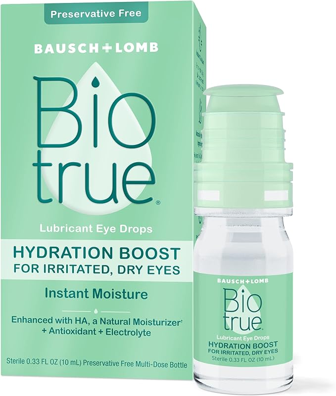 Biotrue Hydration Boost, Preservative-Free Eye Drops for Dry Eyes, Instantly Moisturizes, Rehydrates, Contact Lens Friendly, Refresh & Relieve Eye Irritation, 0.33 FL Oz (Pack of 1)