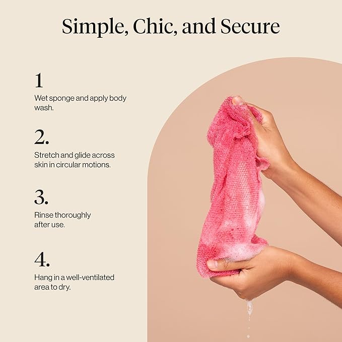 Kitsch African Net Sponge – Exfoliating Body Scrubber for Cleansing & Gentle Daily Exfoliation – Stretchable Bath Sponge for Hard-to-Reach Areas, Long-Lasting Shower Essential - Berry Pink, 3 Pcs
