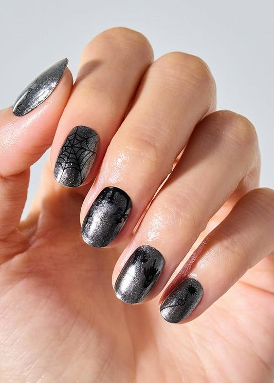 ohora Semi Cured Gel Nail Strips (N Ghost Story) - Works with Any Lamps, Salon-Quality, Long Lasting, Easy to Apply & Remove - Includes 2 Prep Pads, Nail File & Wooden Stick