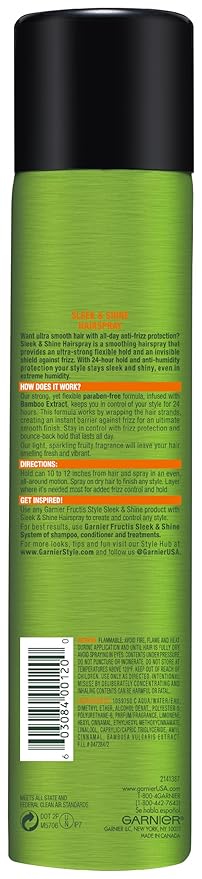 Garnier Fructis Style Sleek and Shine Anti-Humidity Hairspray, Ultra Strong Hold, Frizz Protection 8.25 Oz, 1 Count (Packaging May Vary)