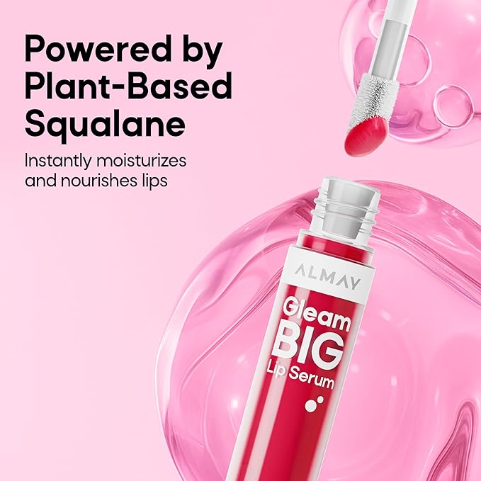 Almay Gleam Big Lip Serum, Hydrating and Moisturizing, Hypoallergenic Lip Gloss, Non-Sticky, 300 Make Your Mauve, 0.13 fl oz