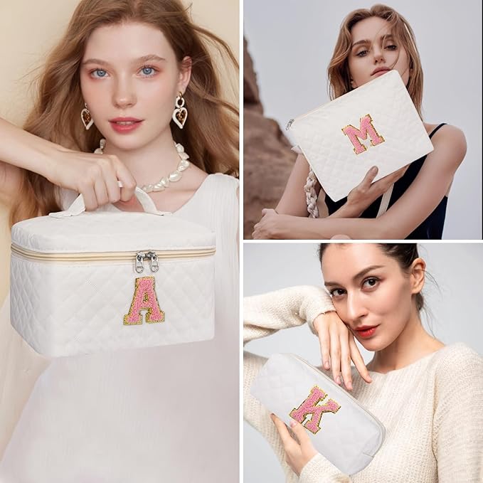 Initial Makeup Bag, Personalized Monogram Cosmetic Bag Set, Large Make up Bags | Travel Toiletry Bag | Makeup Bag for Girls Teen Girl Friend Sister Wife Girlfriend Gifts Daughter (Letter C)