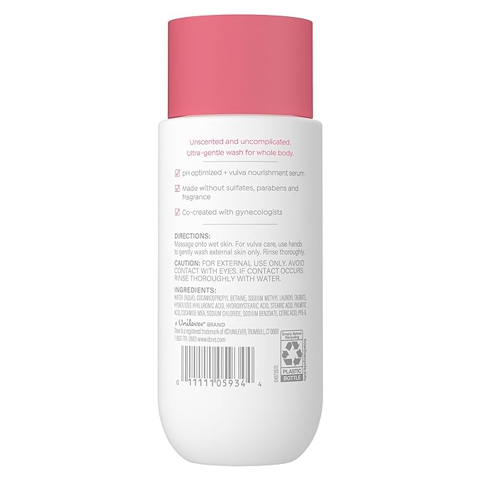 Dove Whole Body & Intimate Wash for Women - Gynecologist Tested Unscented Feminine Wash For Sensitive Skin, 8 oz