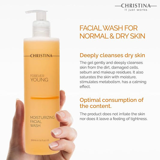 -CHRISTINA- Forever Young Moisturizing Face Wash - 300ml - Gentle Cleansing Botanical Based Facial Cleanser - Suitable for Combination, Normal and Oily Skin Types