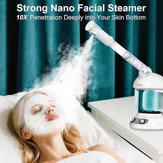 Facial Steamer, Nano Ionic Face Steamer for Facial Deep Cleaning Portable Ozone Steamer with Extendable 360° Rotating Arm, Humidifier for Home Salon Spa or Personal Care (Blue)