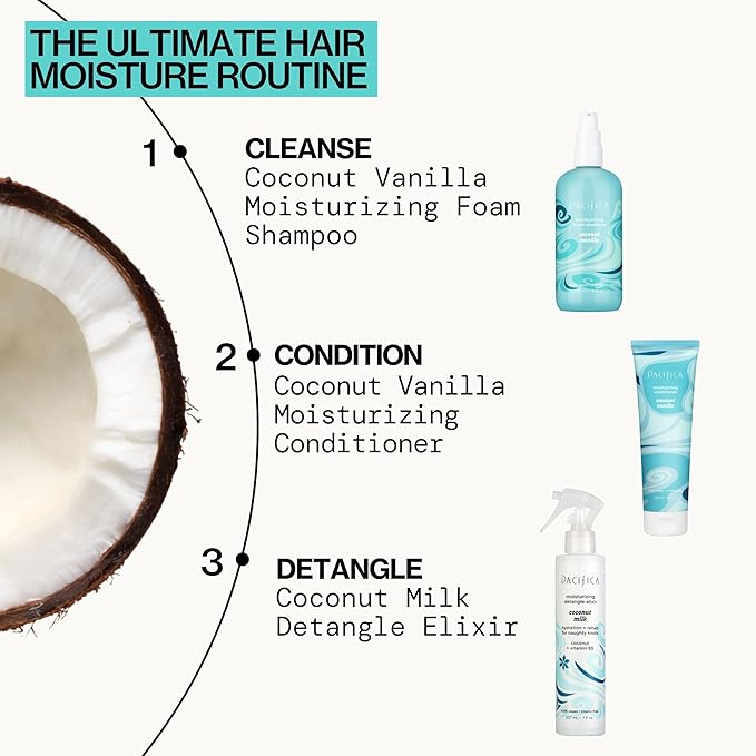 Pacifica Coconut Milk Hair Detangler Spray - Leave In Conditioner Spray, Detangling Elixir Suitable for All Types, Fine and Curly Hair Products, Smoothing, Moisturizing, and Anti-Frizz - 207 mL