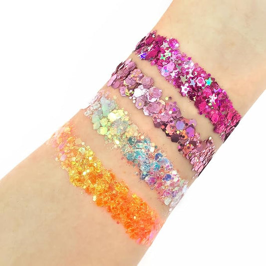 Cosmic Pink & Siver Stars - Holographic Body Glitter Gel for Body, Face, Hair - Vegan & Cruelty Free - Electric Bliss Beauty (Cosmic Pink)