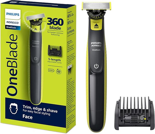 Philips Norelco One 360 Hybrid Face, Electric Beard Trimmer and Shaver, with 360 Technology, 1x 360 for Face, 5in1 Adjustable Comb, Model QP2724/90