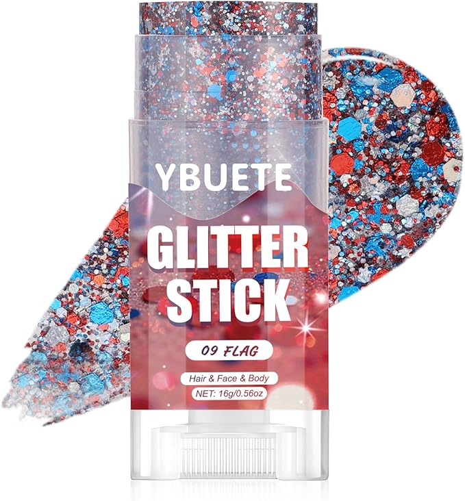 Flag Face and Body Glitter Stick for Sparkling Makeup, Hair Glitter Accessories for Women, Highlighting Stick for Fairy Dust Makeup, Cheerful Face Glitter for Festive Parties and Carnivals