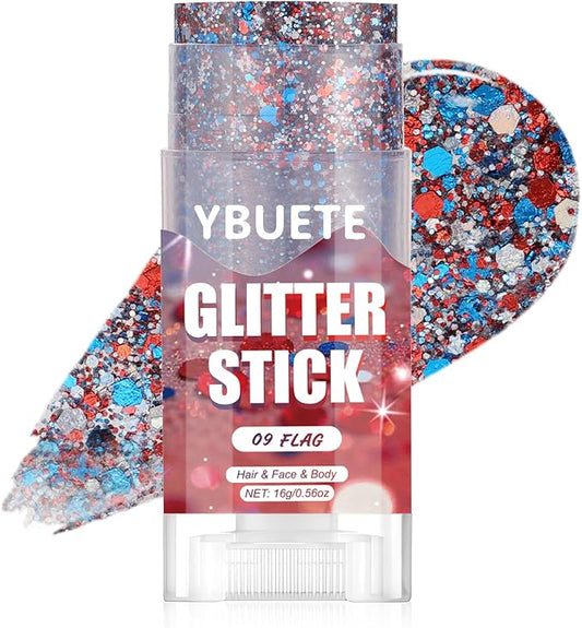 Flag Face and Body Glitter Stick for Sparkling Makeup, Hair Glitter Accessories for Women, Highlighting Stick for Fairy Dust Makeup, Cheerful Face Glitter for Festive Parties and Carnivals